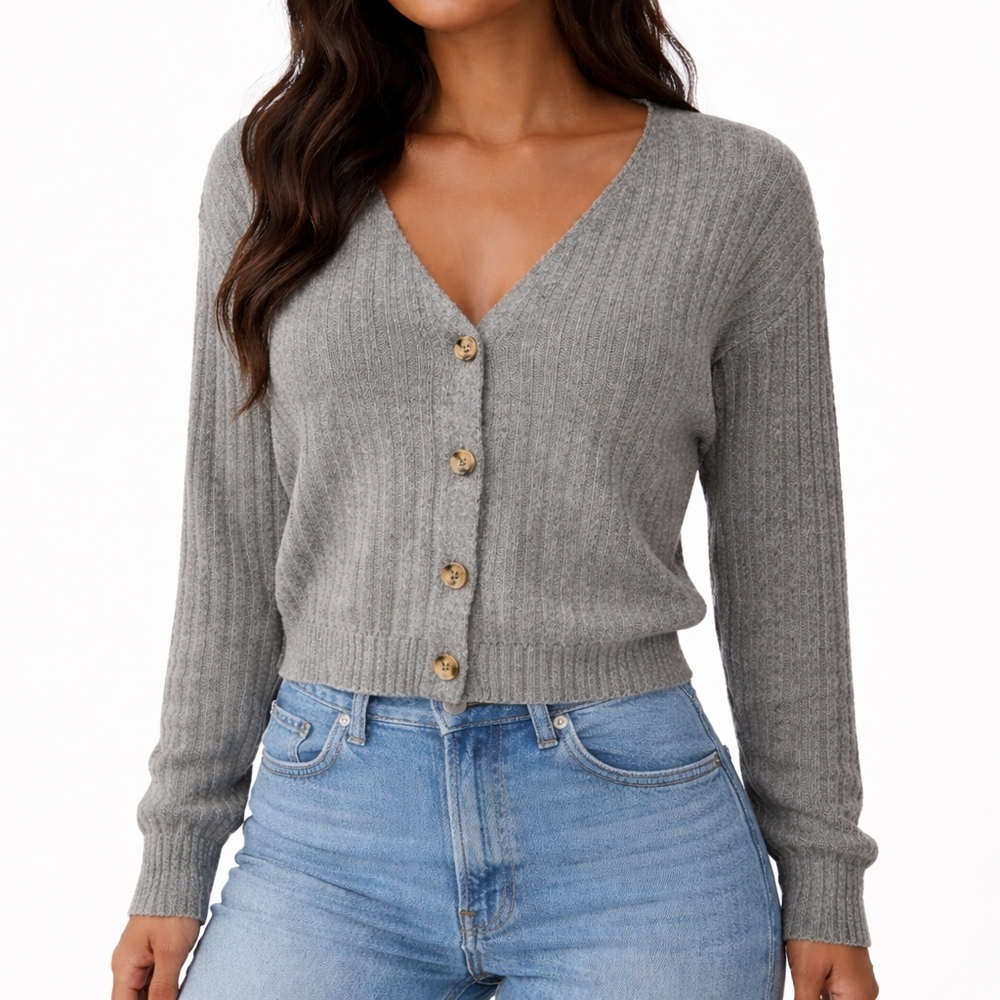 SO Women's Gray Ribbed Cardigan